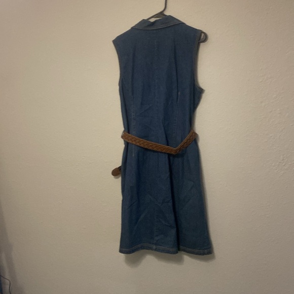 Extra large button up denim dress with brown braided belt - Picture 5 of 8